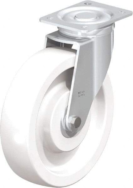 Blickle - 10" Diam x 2-9/16" Wide x 11-39/64" OAH Top Plate Mount Swivel Caster - Impact-Resistant Nylon, 1,980 Lb Capacity, Ball Bearing, 5-1/2 x 4-3/8" Plate - Benchmark Tooling
