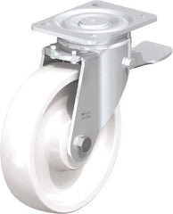 Blickle - 8" Diam x 1-31/32" Wide x 9-41/64" OAH Top Plate Mount Swivel Caster with Brake - Impact-Resistant Nylon, 1,980 Lb Capacity, Ball Bearing, 5-1/2 x 4-3/8" Plate - Benchmark Tooling