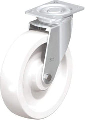 Blickle - 10" Diam x 2-9/16" Wide x 11-39/64" OAH Top Plate Mount Swivel Caster - Impact-Resistant Nylon, 1,980 Lb Capacity, Plain Bore Bearing, 5-1/2 x 4-3/8" Plate - Benchmark Tooling
