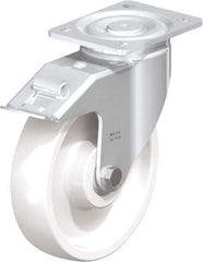 Blickle - 8" Diam x 1-31/32" Wide x 9-41/64" OAH Top Plate Mount Swivel Caster with Brake - Impact-Resistant Nylon, 1,980 Lb Capacity, Ball Bearing, 5-1/2 x 4-3/8" Plate - Benchmark Tooling
