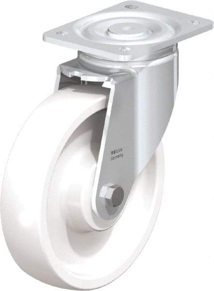 Blickle - 8" Diam x 1-31/32" Wide x 9-41/64" OAH Top Plate Mount Swivel Caster - Impact-Resistant Nylon, 1,980 Lb Capacity, Ball Bearing, 5-1/2 x 4-3/8" Plate - Benchmark Tooling