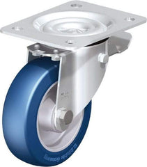 Blickle - 5" Diam x 1-37/64" Wide x 6-7/64" OAH Top Plate Mount Swivel Caster with Brake - Polyurethane-Elastomer Blickle Besthane, 770 Lb Capacity, Ball Bearing, 5-1/2 x 4-3/8" Plate - Benchmark Tooling
