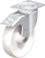 Blickle - 8" Diam x 1-31/32" Wide x 9-41/64" OAH Top Plate Mount Swivel Caster with Brake - Impact-Resistant Nylon, 1,980 Lb Capacity, Plain Bore Bearing, 5-1/2 x 4-3/8" Plate - Benchmark Tooling