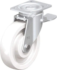 Blickle - 8" Diam x 1-31/32" Wide x 9-41/64" OAH Top Plate Mount Swivel Caster with Brake - Impact-Resistant Nylon, 1,980 Lb Capacity, Ball Bearing, 5-1/2 x 4-3/8" Plate - Benchmark Tooling