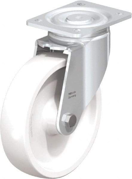 Blickle - 8" Diam x 1-31/32" Wide x 9-41/64" OAH Top Plate Mount Swivel Caster - Impact-Resistant Nylon, 1,980 Lb Capacity, Plain Bore Bearing, 5-1/2 x 4-3/8" Plate - Benchmark Tooling