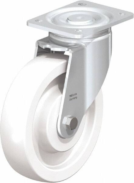 Blickle - 8" Diam x 1-31/32" Wide x 9-41/64" OAH Top Plate Mount Swivel Caster - Impact-Resistant Nylon, 1,980 Lb Capacity, Ball Bearing, 5-1/2 x 4-3/8" Plate - Benchmark Tooling
