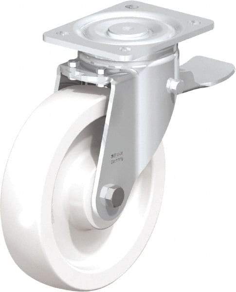 Blickle - 8" Diam x 1-31/32" Wide x 9-41/64" OAH Top Plate Mount Swivel Caster with Brake - Impact-Resistant Nylon, 1,980 Lb Capacity, Plain Bore Bearing, 5-1/2 x 4-3/8" Plate - Benchmark Tooling