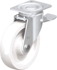 Blickle - 8" Diam x 1-31/32" Wide x 9-41/64" OAH Top Plate Mount Swivel Caster with Brake - Impact-Resistant Nylon, 1,980 Lb Capacity, Plain Bore Bearing, 5-1/2 x 4-3/8" Plate - Benchmark Tooling