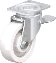 Blickle - 6-1/2" Diam x 1-31/32" Wide x 7-3/4" OAH Top Plate Mount Swivel Caster with Brake - Impact-Resistant Nylon, 1,870 Lb Capacity, Ball Bearing, 5-1/2 x 4-3/8" Plate - Benchmark Tooling