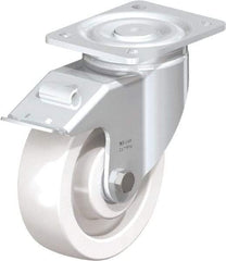 Blickle - 6-1/2" Diam x 1-31/32" Wide x 7-3/4" OAH Top Plate Mount Swivel Caster with Brake - Impact-Resistant Nylon, 1,870 Lb Capacity, Ball Bearing, 5-1/2 x 4-3/8" Plate - Benchmark Tooling