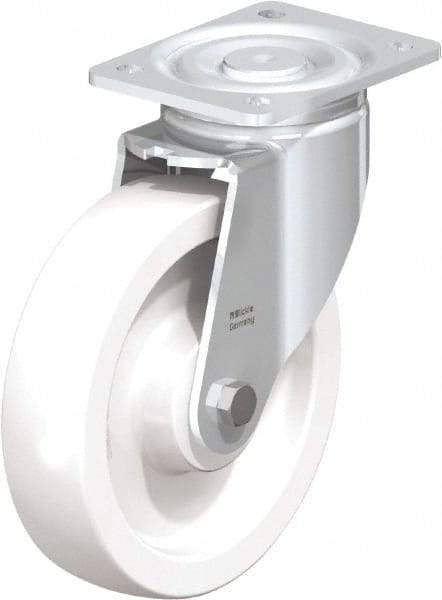 Blickle - 8" Diam x 1-31/32" Wide x 9-41/64" OAH Top Plate Mount Swivel Caster - Impact-Resistant Nylon, 1,980 Lb Capacity, Plain Bore Bearing, 5-1/2 x 4-3/8" Plate - Benchmark Tooling