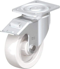 Blickle - 6-1/2" Diam x 1-31/32" Wide x 7-3/4" OAH Top Plate Mount Swivel Caster with Brake - Impact-Resistant Nylon, 1,870 Lb Capacity, Plain Bore Bearing, 5-1/2 x 4-3/8" Plate - Benchmark Tooling