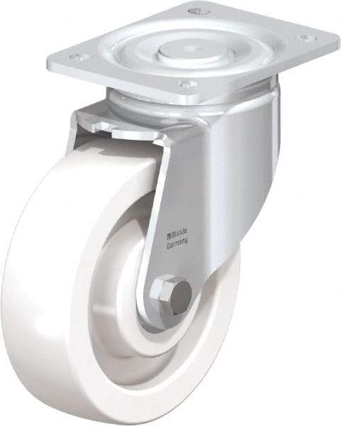 Blickle - 6-1/2" Diam x 1-31/32" Wide x 7-3/4" OAH Top Plate Mount Swivel Caster - Impact-Resistant Nylon, 1,870 Lb Capacity, Ball Bearing, 5-1/2 x 4-3/8" Plate - Benchmark Tooling