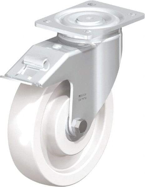 Blickle - 6-1/2" Diam x 1-31/32" Wide x 7-3/4" OAH Top Plate Mount Swivel Caster - Impact-Resistant Nylon, 1,870 Lb Capacity, Plain Bore Bearing, 5-1/2 x 4-3/8" Plate - Benchmark Tooling