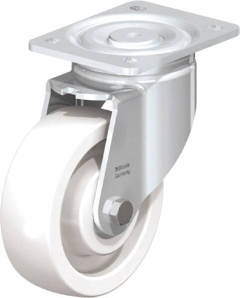 Blickle - 6" Diam x 1-31/32" Wide x 7-3/4" OAH Top Plate Mount Swivel Caster - Impact-Resistant Nylon, 1,760 Lb Capacity, Ball Bearing, 5-1/2 x 4-3/8" Plate - Benchmark Tooling