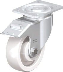 Blickle - 6" Diam x 1-31/32" Wide x 7-3/4" OAH Top Plate Mount Swivel Caster with Brake - Impact-Resistant Nylon, 1,760 Lb Capacity, Ball Bearing, 5-1/2 x 4-3/8" Plate - Benchmark Tooling