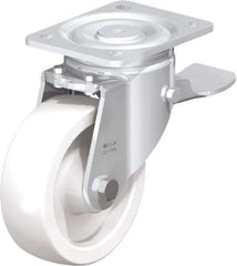 Blickle - 6" Diam x 1-31/32" Wide x 7-3/4" OAH Top Plate Mount Swivel Caster with Brake - Impact-Resistant Nylon, 1,760 Lb Capacity, Plain Bore Bearing, 5-1/2 x 4-3/8" Plate - Benchmark Tooling