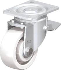 Blickle - 5" Diam x 1-31/32" Wide x 6-11/16" OAH Top Plate Mount Swivel Caster with Brake - Impact-Resistant Nylon, 1,650 Lb Capacity, Ball Bearing, 5-1/2 x 4-3/8" Plate - Benchmark Tooling