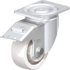 Blickle - 5" Diam x 1-31/32" Wide x 6-11/16" OAH Top Plate Mount Swivel Caster with Brake - Impact-Resistant Nylon, 1,650 Lb Capacity, Ball Bearing, 5-1/2 x 4-3/8" Plate - Benchmark Tooling