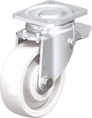 Blickle - 5" Diam x 1-29/64" Wide x 6-1/2" OAH Top Plate Mount Swivel Caster with Brake - Impact-Resistant Nylon, 1,540 Lb Capacity, Ball Bearing, 3-15/16 x 3-3/8" Plate - Benchmark Tooling