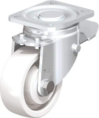 Blickle - 4" Diam x 1-29/64" Wide x 5-33/64" OAH Top Plate Mount Swivel Caster with Brake - Impact-Resistant Nylon, 1,100 Lb Capacity, Ball Bearing, 3-15/16 x 3-3/8" Plate - Benchmark Tooling