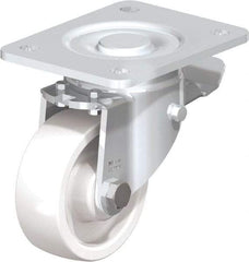 Blickle - 4" Diam x 1-29/64" Wide x 5-33/64" OAH Top Plate Mount Swivel Caster with Brake - Impact-Resistant Nylon, 1,100 Lb Capacity, Plain Bore Bearing, 5-1/2 x 4-3/8" Plate - Benchmark Tooling