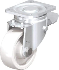 Blickle - 4" Diam x 1-29/64" Wide x 5-33/64" OAH Top Plate Mount Swivel Caster with Brake - Impact-Resistant Nylon, 1,100 Lb Capacity, Plain Bore Bearing, 3-15/16 x 3-3/8" Plate - Benchmark Tooling