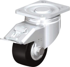 Blickle - 3" Diam x 1-49/64" Wide x 4-23/32" OAH Top Plate Mount Swivel Caster with Brake - Solid Rubber, 440 Lb Capacity, Ball Bearing, 3-15/16 x 3-3/8" Plate - Benchmark Tooling