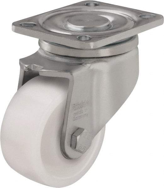 Blickle - 4" Diam x 1-29/64" Wide x 5-33/64" OAH Top Plate Mount Swivel Caster - Impact-Resistant Nylon, 1,100 Lb Capacity, Plain Bore Bearing, 3-15/16 x 3-3/8" Plate - Benchmark Tooling