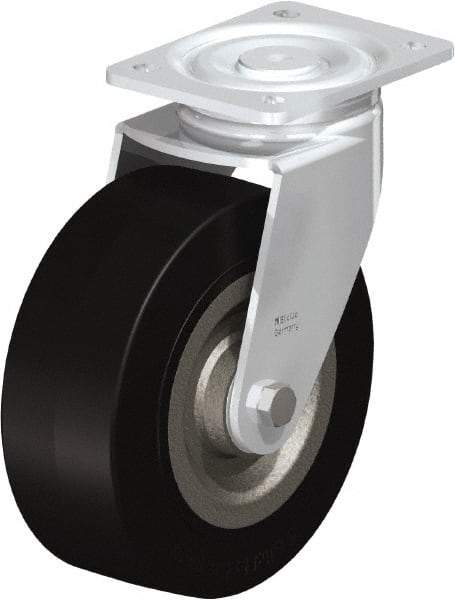Blickle - 8" Diam x 3-9/64" Wide x 9-41/64" OAH Top Plate Mount Swivel Caster - Solid Rubber, 1,870 Lb Capacity, Ball Bearing, 5-1/2 x 4-3/8" Plate - Benchmark Tooling