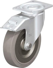Blickle - 8" Diam x 1-31/32" Wide x 9-41/64" OAH Top Plate Mount Swivel Caster with Brake - Solid Rubber, 1,320 Lb Capacity, Ball Bearing, 5-1/2 x 4-3/8" Plate - Benchmark Tooling