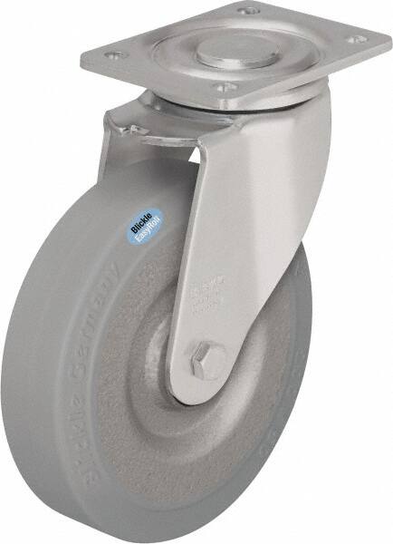 Blickle - 6-1/2" Diam x 1-31/32" Wide x 7-61/64" OAH Top Plate Mount Swivel Caster - Solid Rubber, 990 Lb Capacity, Ball Bearing, 5-1/2 x 4-3/8" Plate - Benchmark Tooling