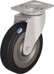 Blickle - 6-1/2" Diam x 1-31/32" Wide x 7-61/64" OAH Top Plate Mount Swivel Caster - Solid Rubber, 990 Lb Capacity, Ball Bearing, 5-1/2 x 4-3/8" Plate - Benchmark Tooling