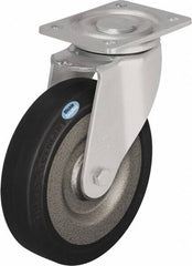 Blickle - 8" Diam x 1-31/32" Wide x 9-41/64" OAH Top Plate Mount Swivel Caster - Solid Rubber, 1,320 Lb Capacity, Ball Bearing, 5-1/2 x 4-3/8" Plate - Benchmark Tooling