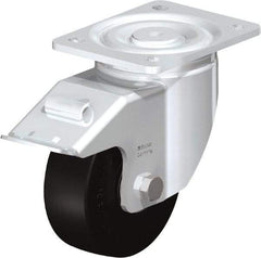 Blickle - 5" Diam x 1-31/32" Wide x 6-11/16" OAH Top Plate Mount Swivel Caster with Brake - Solid Rubber, 704 Lb Capacity, Ball Bearing, 5-1/2 x 4-3/8" Plate - Benchmark Tooling