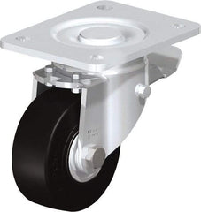 Blickle - 4" Diam x 1-49/64" Wide x 5-33/64" OAH Top Plate Mount Swivel Caster with Brake - Solid Rubber, 594 Lb Capacity, Ball Bearing, 5-1/2 x 4-3/8" Plate - Benchmark Tooling