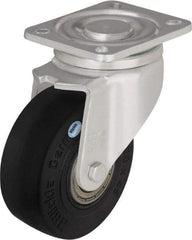 Blickle - 5" Diam x 1-31/32" Wide x 6-11/16" OAH Top Plate Mount Swivel Caster - Solid Rubber, 704 Lb Capacity, Ball Bearing, 5-1/2 x 4-3/8" Plate - Benchmark Tooling