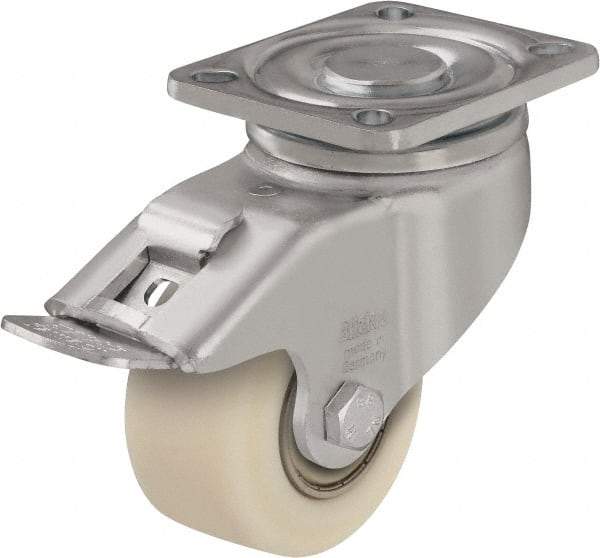 Blickle - 3" Diam x 1-37/64" Wide x 4-23/32" OAH Top Plate Mount Swivel Caster with Brake - Impact-Resistant Cast Nylon, 1,540 Lb Capacity, Ball Bearing, 3-15/16 x 3-3/8" Plate - Benchmark Tooling