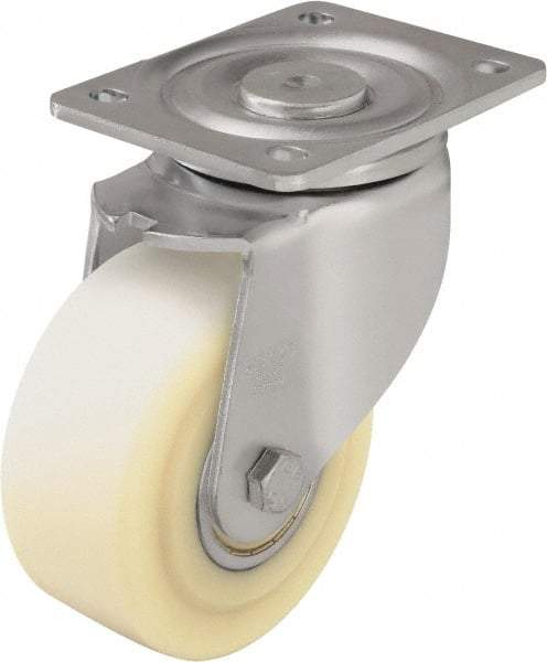 Blickle - 5" Diam x 2-5/32" Wide x 6-11/16" OAH Top Plate Mount Swivel Caster - Impact-Resistant Cast Nylon, 1,980 Lb Capacity, Ball Bearing, 5-1/2 x 4-3/8" Plate - Benchmark Tooling