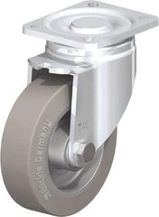 Blickle - 5" Diam x 1-9/16" Wide x 6-1/2" OAH Top Plate Mount Swivel Caster - Solid Rubber, 550 Lb Capacity, Ball Bearing, 3-15/16 x 3-3/8" Plate - Benchmark Tooling