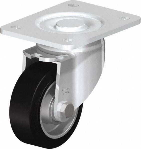 Blickle - 4" Diam x 1-9/16" Wide x 5-33/64" OAH Top Plate Mount Swivel Caster - Solid Rubber, 440 Lb Capacity, Ball Bearing, 5-1/2 x 4-3/8" Plate - Benchmark Tooling