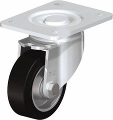 Blickle - 4" Diam x 1-9/16" Wide x 5-33/64" OAH Top Plate Mount Swivel Caster - Solid Rubber, 440 Lb Capacity, Ball Bearing, 5-1/2 x 4-3/8" Plate - Benchmark Tooling