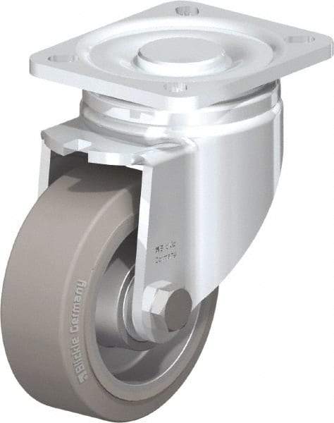 Blickle - 4" Diam x 1-9/16" Wide x 5-33/64" OAH Top Plate Mount Swivel Caster - Solid Rubber, 440 Lb Capacity, Ball Bearing, 3-15/16 x 3-3/8" Plate - Benchmark Tooling