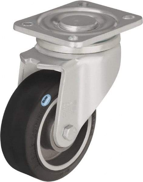 Blickle - 5" Diam x 1-9/16" Wide x 6-1/2" OAH Top Plate Mount Swivel Caster - Solid Rubber, 550 Lb Capacity, Ball Bearing, 3-15/16 x 3-3/8" Plate - Benchmark Tooling