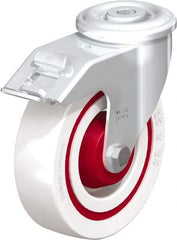 Blickle - 5" Diam x 1-3/8" Wide x 5-29/32" OAH Hollow Kingpin Mount Swivel Caster with Brake - Impact-Resistant Nylon, 330 Lb Capacity, Ball Bearing, Hollow Kingpin Stem - Benchmark Tooling