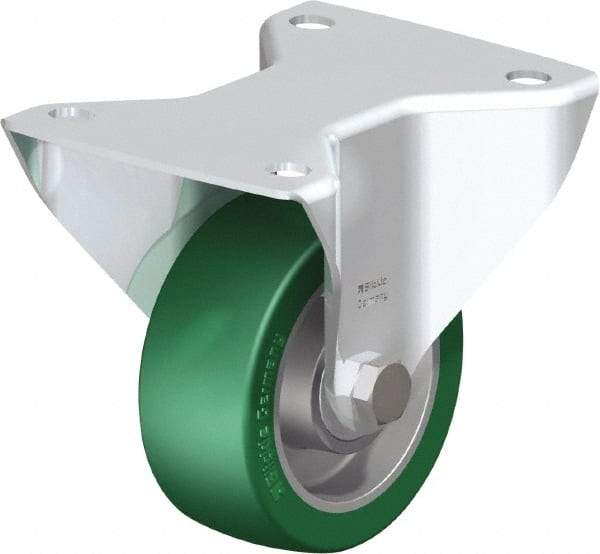 Blickle - 4" Diam x 1-9/16" Wide x 5-7/64" OAH Top Plate Mount Rigid Caster - Polyurethane-Elastomer Blickle Softhane, 660 Lb Capacity, Ball Bearing, 5-1/2 x 4-3/8" Plate - Benchmark Tooling