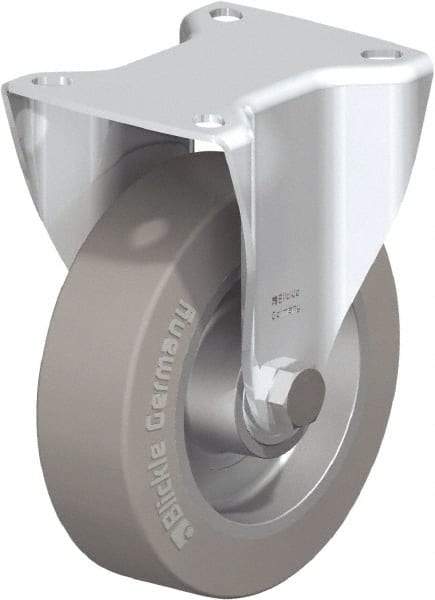 Blickle - 5" Diam x 1-9/16" Wide x 6-3/32" OAH Top Plate Mount Rigid Caster - Solid Rubber, 550 Lb Capacity, Ball Bearing, 3-15/16 x 3-3/8" Plate - Benchmark Tooling