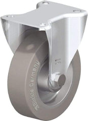 Blickle - 5" Diam x 1-9/16" Wide x 6-3/32" OAH Top Plate Mount Rigid Caster - Solid Rubber, 550 Lb Capacity, Ball Bearing, 3-15/16 x 3-3/8" Plate - Benchmark Tooling