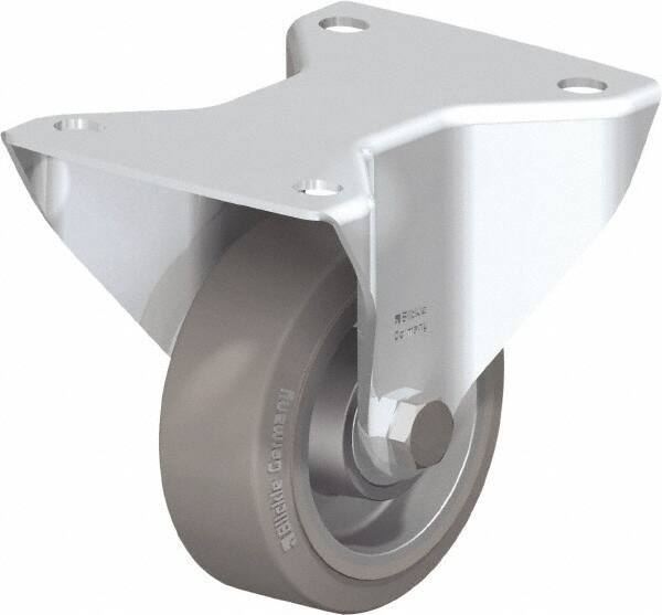 Blickle - 4" Diam x 1-9/16" Wide x 5-7/64" OAH Top Plate Mount Rigid Caster - Solid Rubber, 440 Lb Capacity, Ball Bearing, 5-1/2 x 4-3/8" Plate - Benchmark Tooling