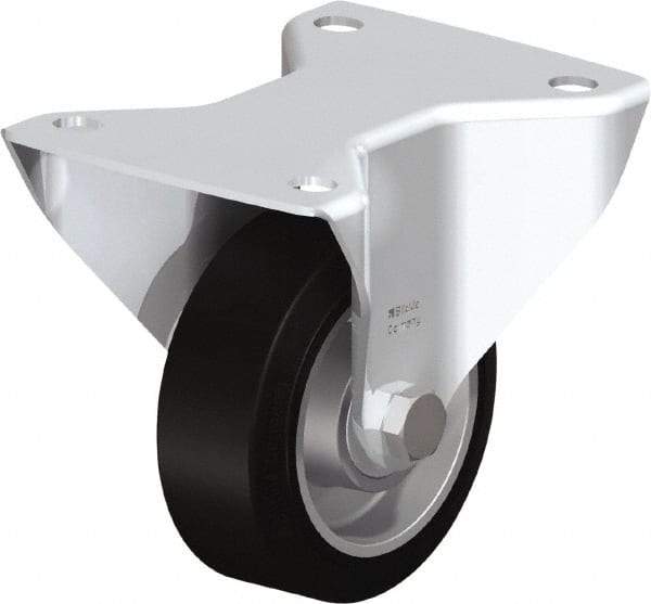 Blickle - 4" Diam x 1-9/16" Wide x 5-7/64" OAH Top Plate Mount Rigid Caster - Solid Rubber, 440 Lb Capacity, Ball Bearing, 5-1/2 x 4-3/8" Plate - Benchmark Tooling